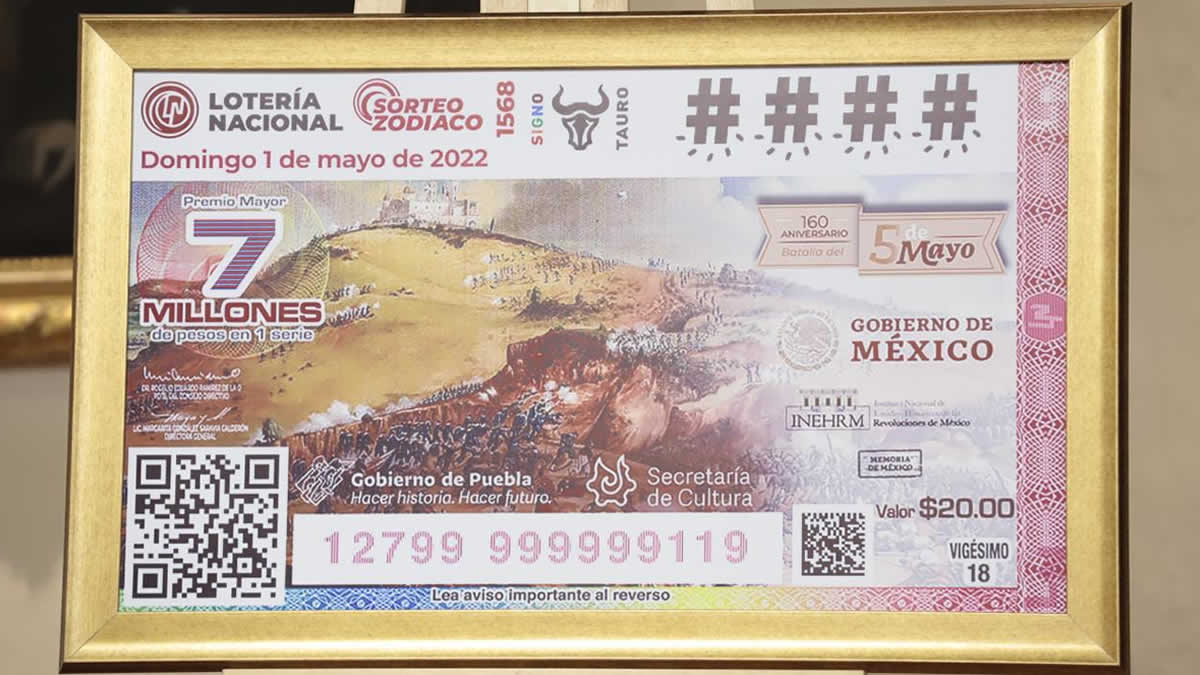 Lanza billete de lotería por la Batalla de Puebla