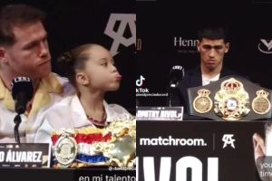 Foto:Captura de pantalla|Video: Hija del “Canelo” Álvarez le enseña la lengua a Dimitry Bivol