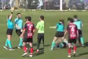 Foto:Captura de pantalla|¡Indignante! Por tarjeta amarilla jugador golpea a una mujer árbitro