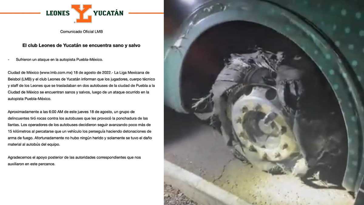 Balean autobús del equipo Leones de Yucatán en la México-Puebla - 24 Horas  Puebla