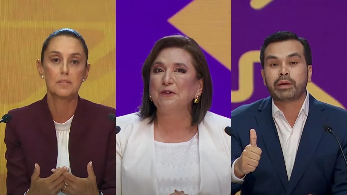 Foto: Especial | Jorge Máynez, Claudia Sheinbaum y Xóchitl Gálvez se verán las caras nuevamente en el segundo debate presidencial del INE.