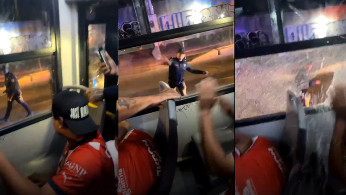 Foto: Especial | Tras el juego de Chivas vs Querétaro, se viralizó un video de un guardia de seguridad apedreando un camión con aficionados.