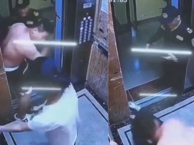 VIDEO: Hombre le pegaba a una mujer en un ascensor; termina recibiendo una golpiza