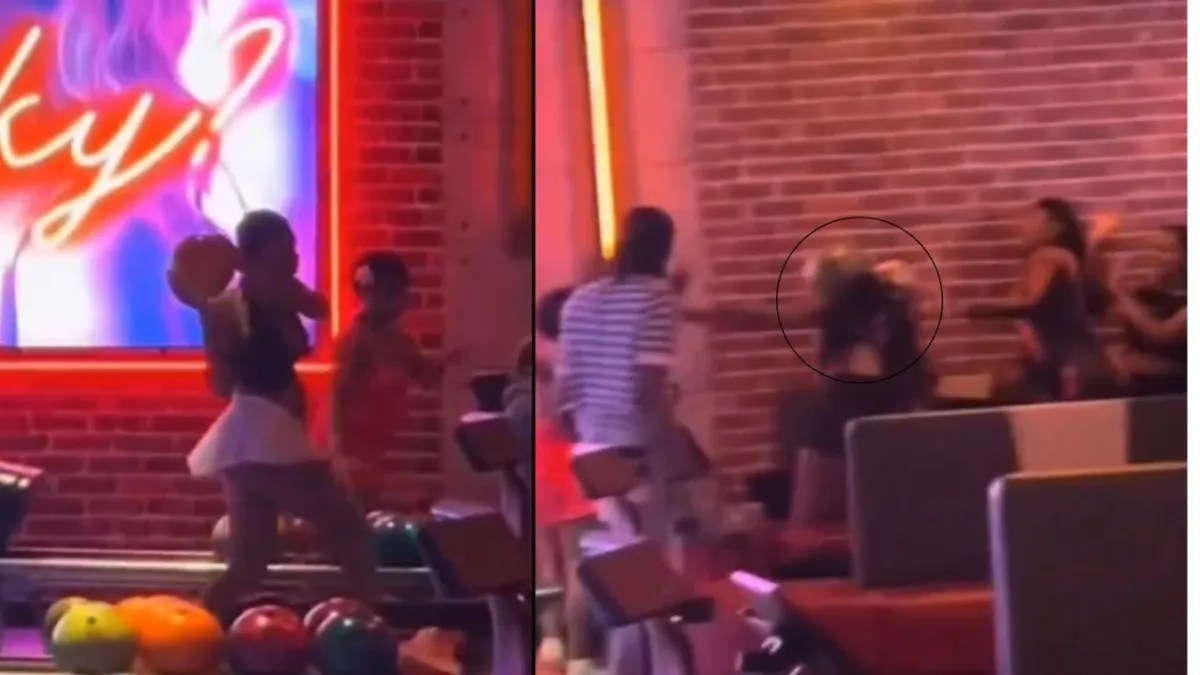 Captura: Redes sociales | Tras una presunta pelea, una mujer agredió a otra con una bola de boliche; la arrojo contra su cabeza